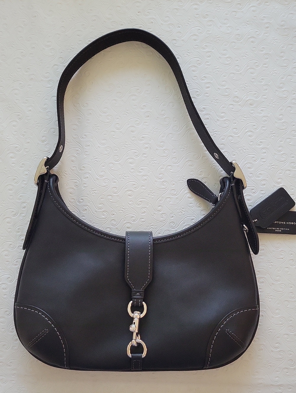 Coach Hamptons Hobo Bag Shoulder Bag In Leather  Silver/Black Limited   NWT 